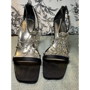Vintage Colin Stuart Black Rhonestone Chain Zip Back Square Toe Heels Size 5